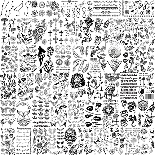 EGMBGM 52 Sheets Tiny Small Temporary Tattoos For Kids Boys Girls, Tribal Animals Butterfly Anchor Compass Tattoo Stickers For Men Women, 3D Cute Flower Fake Face Tatoo Kits Sets For Neck Arm Hands