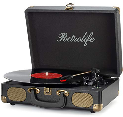 Vinyl Record Player 3-Speed Bluetooth Suitcase Portable Belt-Driven Record Player with Built-in Speakers RCA Line Out AUX in Headphone Jack Vintage Turntable