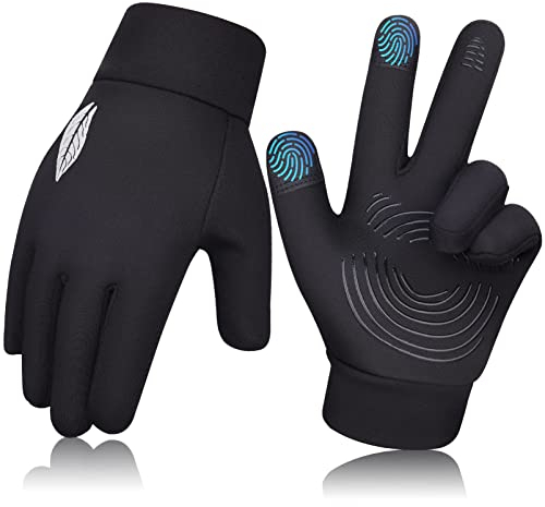 Kinder Winter Handschuhe fahrradHandschuhe Touchscreen - Dick wasserdicht Winddicht rutsch Sport Outdoor Handschuhe warm Fleece laufhandschuh Junge Mädch Geschenke Schwarz 8-10 Jahre