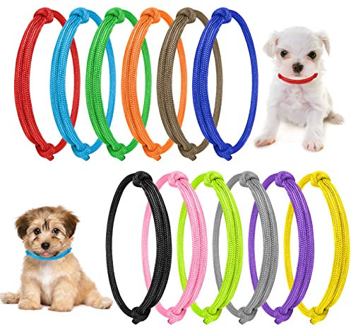 tonyg-p 12pcs Puppy ID Collars Whelping Collars Adjustable Puppy ID Bands Identification Puppy Collar for Dog Kitten Newborn Pet,Multi Coloured (L,17-28CM)