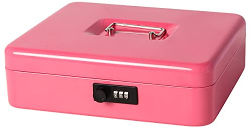 Jssmst Large Cash Box with Combination Lock - Durable Metal Cash Box with Money Tray, Pink, 11.81 x 9.84 x 3.46 inches, CB0705XLN