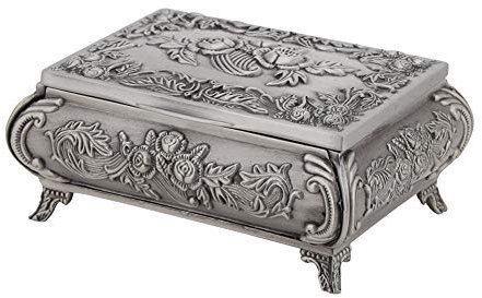 Tissting Portagioie vintage, Elegante portagioie donna con fiore rosa, Cofanetto per orologio collana spilla orecchini anello, Design retrò e pratico, zinco, per organizzare gioielli a casa