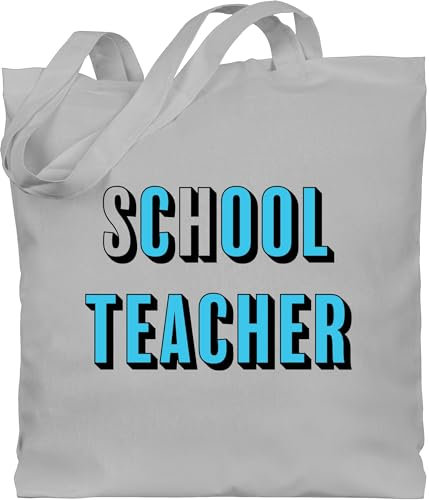 Baumwolltasche - Lehrer - Taschen - sChOOL Teacher - Unisize - Hellgrau - lehrer-tasche referendariat englisch stofftasche geschenke lehrerin lehrergeschenke jutebeutel geschenk für lehrerinnen