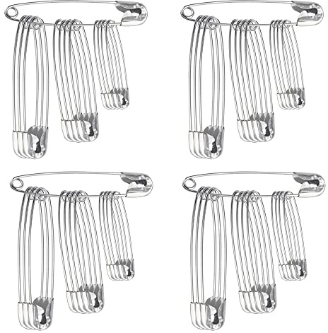 Spille di sicurezza assortite x 48 (27 mm, 34 mm, 38 mm) nichelate, vestiti artistici artigianato cucito orlatura tessuto tessuto per bambini
