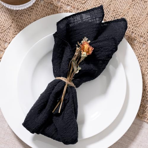 MLMW Juego de 6 servilletas de tela negra de lino lavables a granel, 41 x 40 cm, para bodas, fiestas, baby shower, cumpleaños, decoración de mesa