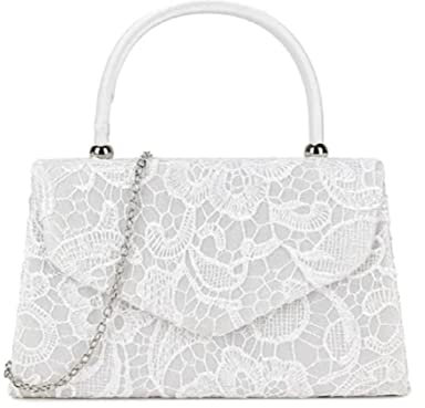 LeahWard Lace Top Handle Clutch Bag Chain Cross Body Handbags (White)