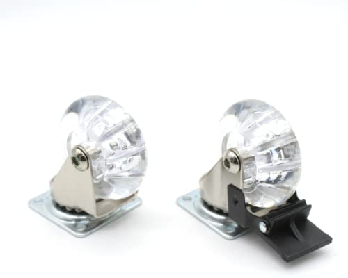 DOJA Barcelona | Lote de 4 Ruedas para Muebles | 2 Ruedas sin Freno + 2 Ruedas con Freno | Ruedas Transparentes | Ø 50mm | Carga 40 kg | con Placa de Montaje | Ruedas para Mover Muebles, Ruedas Carro