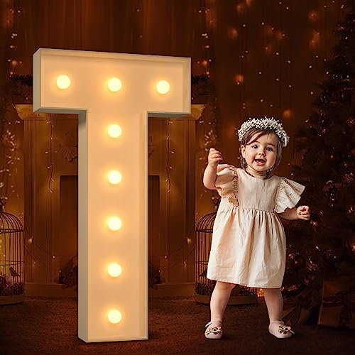 Tongjoy 3FT Marquee Light Up Letters, Large Marquee Letters, DIY Giant Letters for Baby Shower Birthday Party Backdrop Decorations, Light Up Letters for Wedding Decor, Kids' Mosaic Kits Letter T
