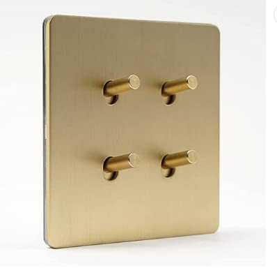 MAXEPO Interruptor de luz de Pared Retro de Estilo Industrial Dorado Mate Interruptor de latón Palanca de Interruptor Mate 86 Tipo 1-4 Gang Panel Cepillado Oculto de 2 vías Control Dual Toma de Hotel