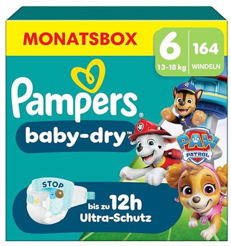 Pampers Baby-Dry Paw Patrol Edition Größe 6, 164 Windeln, 13kg-18kg, Bis zu 100% Auslaufsicher & Komfortable Nacht