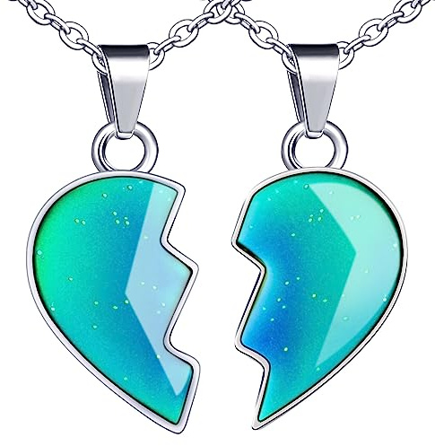 MicVivien 2 Piezas Collares de la Amistad, Colgante de Corazón de Temperatura Cambio de Color, Collares de Mejores Amigas Niñas, BFF Colgante (Corazón/Love You/Best Friend/Unicornio) Opciones