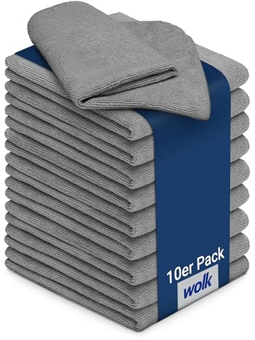 wolk Mikrofasertücher 40x40 cm 10er Pack grau | fusselfreie Putztücher & Reinigungstücher, Mikrofasertuch für Küche Bad Auto, Putzlappen & Poliertücher, 200 g/m²