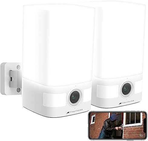 VisorTech Akku-Überwachungskameras: 2er-Set 2K-Akku-Überwachungskamera, LED-Licht 600 lm, Alarm, WLAN, App (Überwachung Kamera außen WLAN, Lampen Bewegungsmelder)
