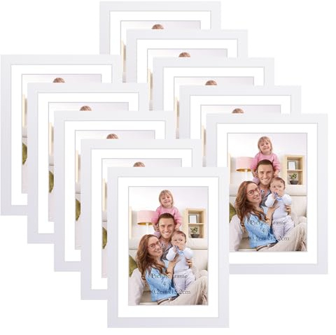 Giftgarden 10 Stück Bilderrahmen 10x15 cm mit Passepartout, Weiß Fotorahmen | Rahmen Collage Set für 13x18 cm Fotos Ohne Passepartout, Wand- oder Tischaufsteller