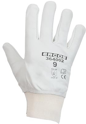 Ergos Gants de Travail En Cuir Fleur De Bovin | 12 Paires | Protège Contre Les Risques Mécaniques | Multi-Industrielle | Confort & Souplesse | Taille 7-11 | Naturel | Certifié CE