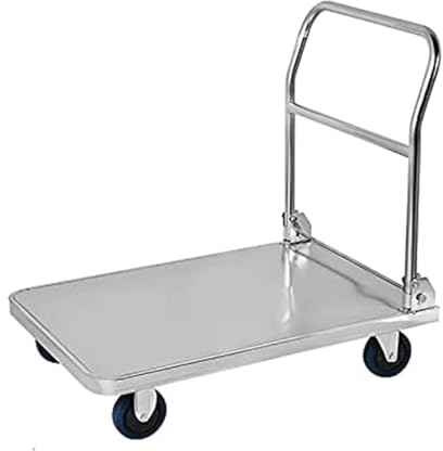 Rieort Flacher Handkarren-Edelstahl-Plattformwagen mit beweglichem 4-Rad-Transportwagen, Tragfähigkeit 660 lb/880 lb, zusammenklappbarer Schubkarren, Schwerer Pritschenwagen