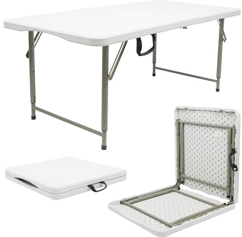 Harbour Housewares Rectangle Folding Trestle Table - 120cm (4ft) - White - Height Adjustable Outdoor Folding Table for Picnic, BBQ, Garden, Camping, Wedding