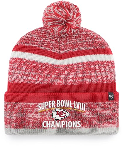 47 Brand Northward Fashion Cuff Beanie Hat with POM POM - NFL Premium Cuffed Winter Knit Toque Cap, Red, One size