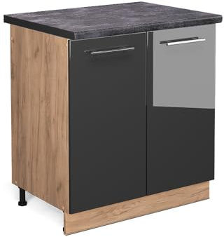 Vicco Spülenunterschrank Fame-Line, Anthrazit Hochglanz/Goldkraft Eiche, 80 cm, AP Anthrazit