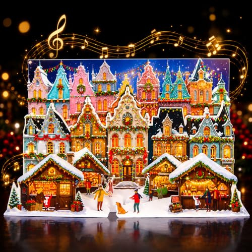 APOTODITO Pop Up Weihnachtskarten mit Licht und Musik, Lustige Weihnachtskarte, Weihnachtsgeschenke für Frauen Männer Weihnachten Silvester Neujahr