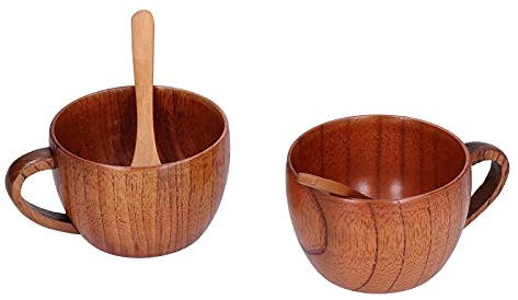 Jarra de Cerveza de Madera, Taza de café con Leche Antigua Hecha a Mano con Cuchara, de Cumpleaños, Bar en Casa, Madera de Azufaifo Marrón Oscuro, 200g, Adecuada, Jugos de