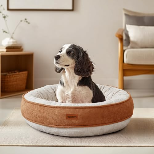 Deconovo Flauschige Hundkorb Hundebett Donut Kissen Ø 51 cm orthopädisches Hundekissen für kleine Hunde Waschbar Hundematte Rund abnehmbar Hundesofa, 51x51x15cm, Karamell
