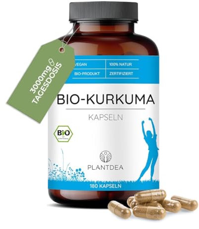 PlantDEA Bio Kurkuma Kapseln I 3000mg Tagesdosis I hochdosierte 180 Kurkuma-Kapseln I laborgeprüft I Bio Kurkuma Pulver I veganes Kurkuma-Präparat I Ohne Zusätze I PlantDEA