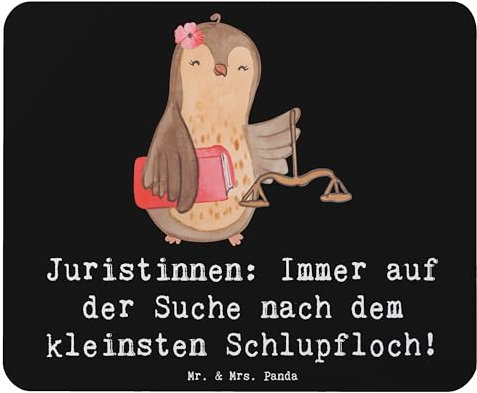 Mr. & Mrs. Panda Mauspad Juristin Schlupfloch - Geschenk, Arbeitszimmer, Paragraphen, Büroausstattung, Berufsleben, Mausunterlage, witzige