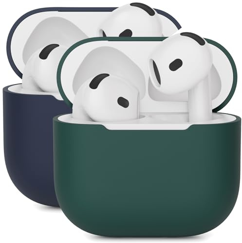 2PCS Mocarheri Custodia in Silicone Compatibile con AirPods 4 2024,Custodia protettiva in silicone per AirPods 4,Custodia antiurto in silicone morbido,LED Frontale Visibile (Verde scur/Blu scuro)