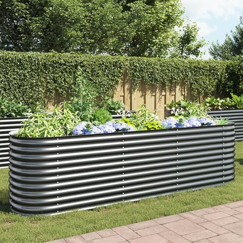 Xichuzi Garten-Hochbeet 320x80x81 cm Verzinkter Stahl Grau, Palettenrahmen, Hochteich, Gemüsebeet, Kräuterregal Balkon, Blumenbeet, Kräuterspirale, Tomatenbeet, Pflanzhochbeet - 45522