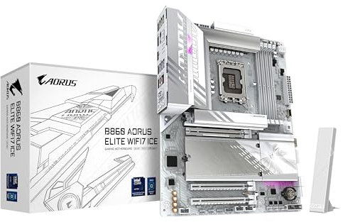 GIGABYTE B860 AORUS Elite WIFI7 Ice Mainboard - Intel Core Ultra CPUs, 14+1+2+1 Phasen VRM, bis zu 9200MHz DDR5, 1xPCIe 5.0 + 2xPCIe 4.0 M.2, 2,5 GbE LAN, WiFi 7, USB 4