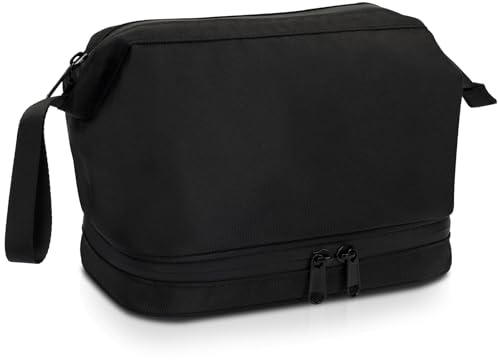 Kulturbeutel Herren Waschtasche Damen, für Handtuch Getrennte Tasche, Reise Kosmetiktasche, Necessaire Herren, Kulturbeutel Männer für Toilettenartikel und Rasierer, Damen Make-up (Schwarz)