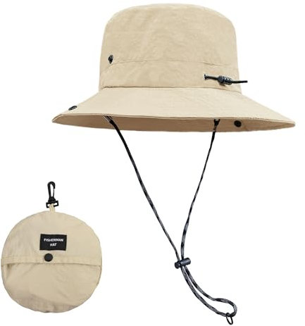 ehsbuy Sonnenhut Herren Damen Safari Fischerhut Wasserdicht Cowboy Style Boonie Bucket Hut Faltbar Sommerhut mit Verstellbare Kinnriemen für Wandern Outdoor