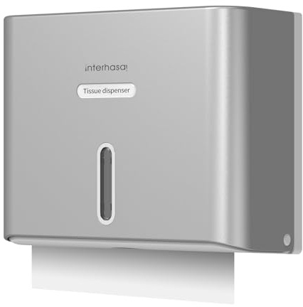 interhasa! Commercial Paper Towel Dispenser Wall Mounted Hand Towel Dispenser with Key Lock C-Fold Paper Towel Dispenser Large Capacity for Bathroom Adhesive Silver