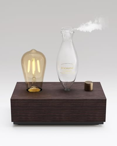 Glass Essential Oil Diffuser with Natural Wood Base, Waterless Aromatherapy Diffusers with Bulb, 3 Color Light Aroma Nebulizer for Home Office Bedroom Yoga | ​A Gift of Fragrance