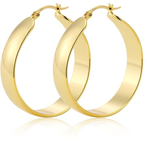 ALEXCRAFT Tjocka örhängen Guld Stora Hoop Örhängen 14K Guld-Örhängen Dam Chunky Stora för Kvinnor Flickvän Mamma Tjej 50MM