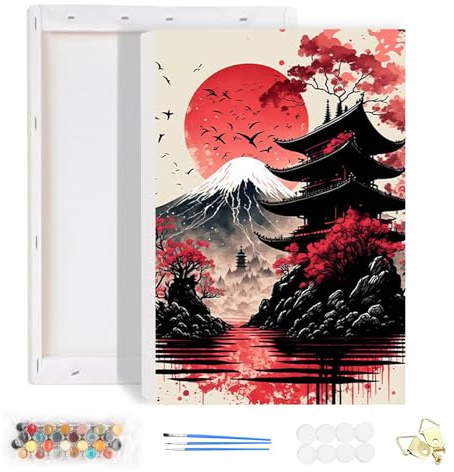 HEIBAGO Peinture par Numéros Adulte avec Cadre, Kit de Peinture Architecture pour Débutants Japonaise Peinture Acrylique Artistique avec Pinceaux Décoration Murale 20x30cm