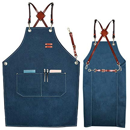TOWARDSNAN Delantal, lona de trabajo utilitario con correas ajustables para peluquería, cocina, jardinero, cafetería, azul, 57x78cm