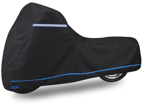 MotorradPlane für Harley, Motorrad Abdeckplane für Honda—Motorrad Abdeckung für BMW, mit Windschutzgurt und Reflektierenden Streifen, Für Modelle Suzuki,Kawasaki,Ducati,Triumph, KMT, 230 × 95 × 115cm.