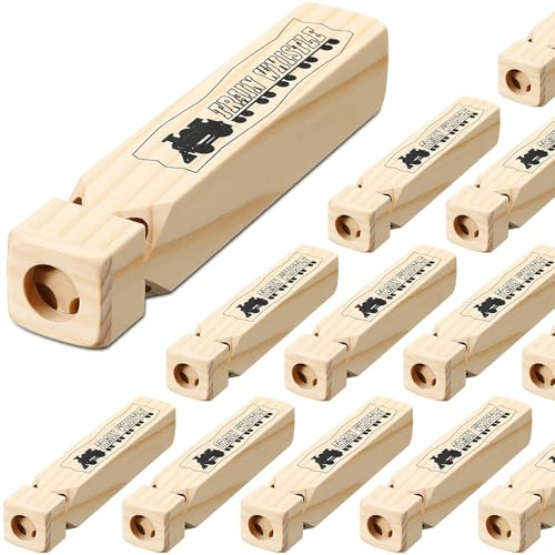 Lenwen 12 Pcs 7.4 Wooden Train Whistles for Kids 4 Tones Train Themed Party Favors Noisemaker Toys for Birthday Party Carnival Prize Educational Game