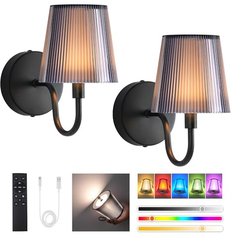 LumniexDesigns Wandleuchten Wiederaufladbare Wandlampen für Wohnzimmer RGB und 3 Farbtemperaturen Dimmbar Kabellose Bilderleuchten mit Touch-Steuerung und Fernbedienung für Treppen Flur 2 Stück