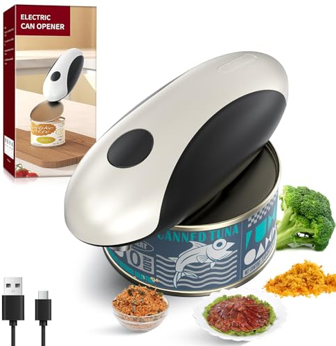 Electric Can Opener, Electric Tin Opener Hand Free Rechargeable, Can Openers 360° One Button Automatically Open Any Size Cans, Safe, Easy and Reliable, Kitchen Best Choice, for Arthritis Hands