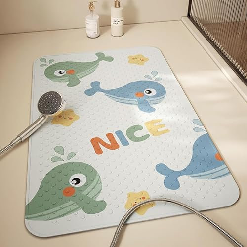 Alfombra Ducha 60X90Cm Verde Azul Alfombrilla De Baño Antideslizante Rectangular,Tapete Grande De PVC con Ventosas, Ideal para Ancianos, Adultos, Infantil Y Niños