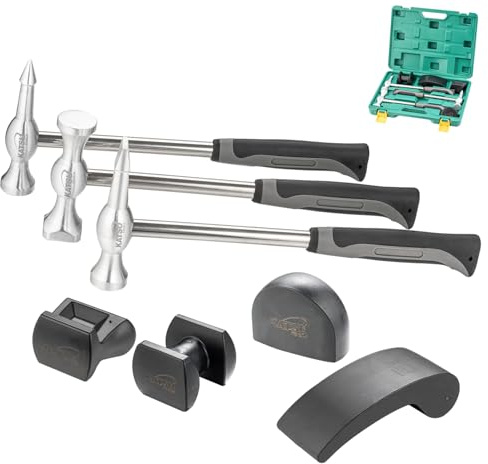 KATSU Tools Set di 7 attrezzi professionali per riparazione ammaccature, in lega di alluminio, carrelli in nylon, leggeri, per la rimozione di ammaccature e carrozzeria, 454232