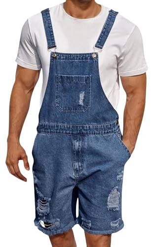 Felcia Denim Overalls for Men Jean Shorts Adjustable Straps Jumpsuit Loose Fit Work Bibs Coveralls with Pockets 2025 (B-Blue, L)