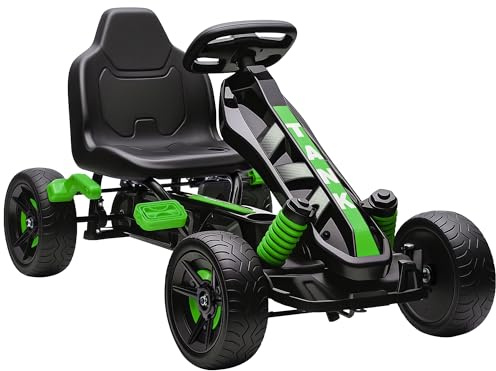 AIYAPLAY Pedalkart för barn, barngokart med automatisk koppling, broms, halkfria EVA-hjul, framåt och bakåt, pedalbil för pojkar flickor från 3–6 år, grön