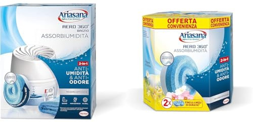 Bundle Ariasana Aero 360° Bagno Kit Assorbiumidità, 1 dispositivo e 1 ricarica in Tab da 450g & Ariasana Tab Fiori di Campo Bipack 2x450g, 1 Confezione da 2 Tab