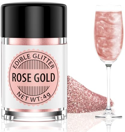 Waysroma Essbarer Glitzer für Getränke 4g, Geschmacklos Essbarer Glitzer, Lebensmittel Glitzers für Cocktails, Likör, Sekt, Wein, Champagner, Schokolade, Fondant, Kuchen Deko (rosegold)