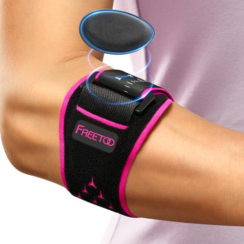 FREETOO Elbow brace for Tendonitis and Tennis Elbow for Women Men, Golfers Elbow Brace for Women for Pain Relief, Adjustable Tennis Elbow Support Band for Epicondylitis, Basketball, Exercise Pink S/M