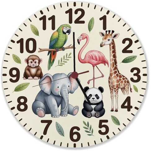 speecheese Safari Tiere Wanduhr für Kinderzimmer Dekoration Mit lustigem Tier-Design - ideal für Kinder